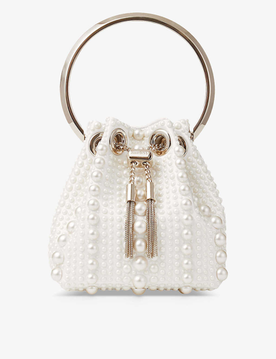 Jimmy Choo Womens Bon Bon Micro Pearl-embellished Satin Top-handle Bag Ivory In Ivory