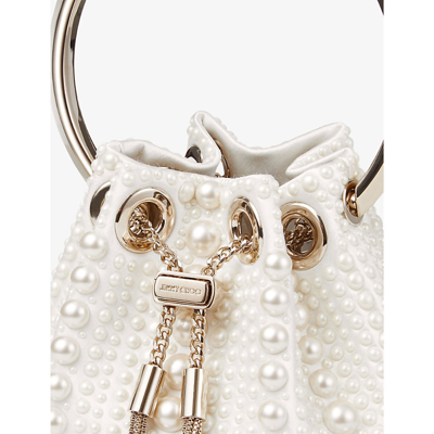 Jimmy Choo Womens Bon Bon Micro Pearl-embellished Satin Top-handle Bag Ivory In Ivory