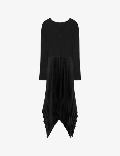 Shop Joseph Womens Black Dubois Plissé Woven Midi Dress