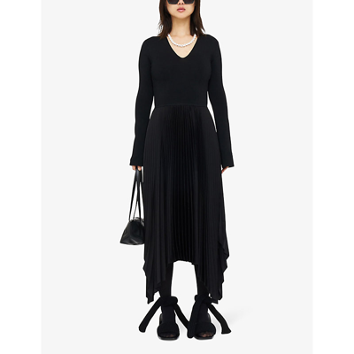 Shop Joseph Womens Black Dubois Plissé Woven Midi Dress