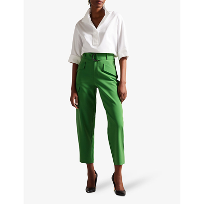 Shop Ted Baker Womens Mid-green Gracieh High-rise Stretch-woven Trousers