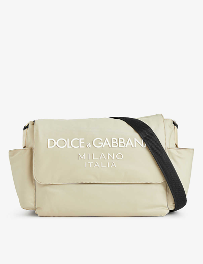 Shop Dolce & Gabbana Brand-print Slip-pocket Shell Changing Bag In Beige/white