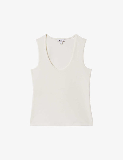 Shop Reiss Women's Ivory Courtney Scoop-neck Stretch Cotton-blend Vest Top