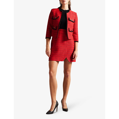 Shop Ted Baker Olivan Open-front Textured Boucle Jacket In Red