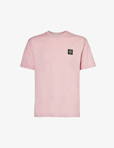 Shop Stone Island Mens Pink Crewneck Brand-patch Cotton-jersey T-shirt