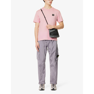 Shop Stone Island Men's Pink Crewneck Brand-patch Cotton-jersey T-shirt