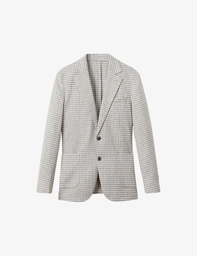 Shop Reiss Mens Soft Grey Nite Single-breasted Dogtooth Wool-blend Blazer