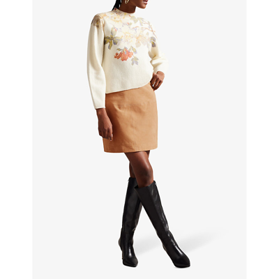 Shop Ted Baker Women's Camel Chiyo High-rise A-line Suede Mini Skirt