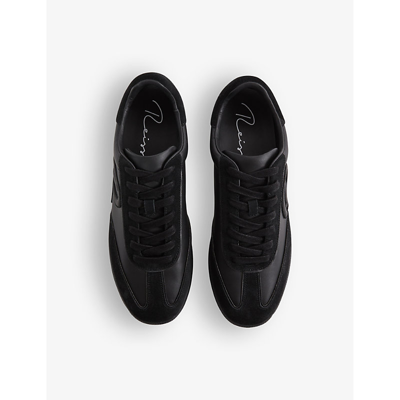 Shop Reiss Men's Black Alba Logo-embroidered Low-top Leather Trainers