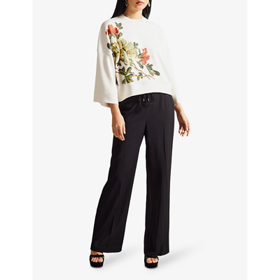 Shop Ted Baker Women's White Laurale Floral-embroidered Relaxed-fit Stetch-woven Jumper