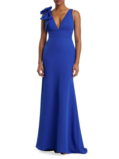 Shop Mac Duggal Women's Bow V-neck A-line Gown In Royal Blue