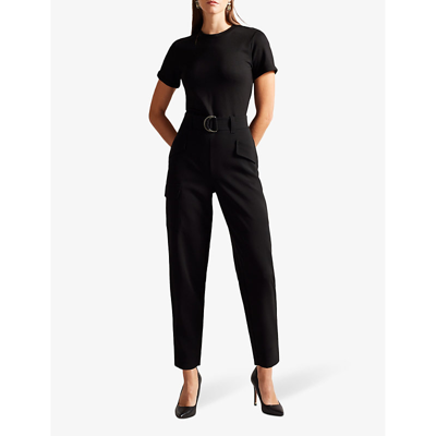 Shop Ted Baker Graciej High-rise Short-sleeve Stretch-woven Jumpsuit In Black