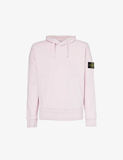 Shop Stone Island Logo-badge Regular-fit Cotton-jersey Hoody In Pink
