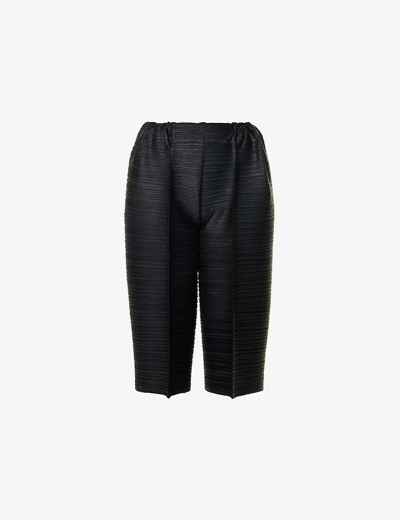 Shop Issey Miyake Pleats Please  Women's Black Bounce Pleated Wide-leg Mid-rise Knitted Trousers