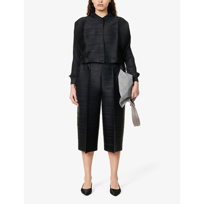 Shop Issey Miyake Pleats Please  Women's Black Bounce Pleated Wide-leg Mid-rise Knitted Trousers