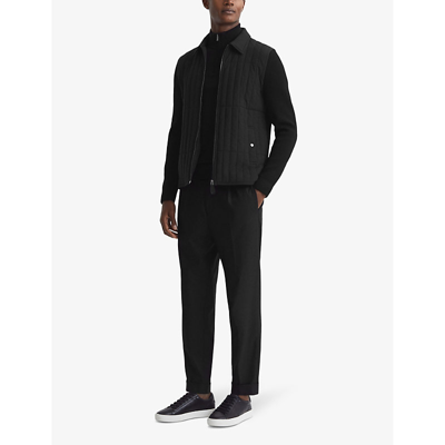 Shop Reiss Men's Black Tosca Zip-through Knitted-sleeve Shell Coat