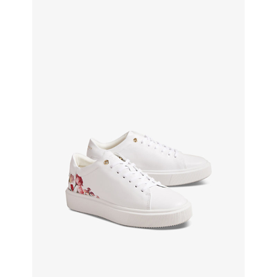 Shop Ted Baker Lorny Floral-print Platform-sole Leather Low-top Trainers In White