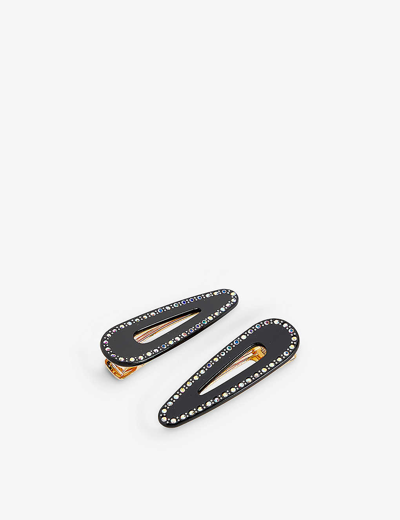 Shop Katya Crystal-embellished Pack Of Two Cellulose-acetate Hair Clips In Black