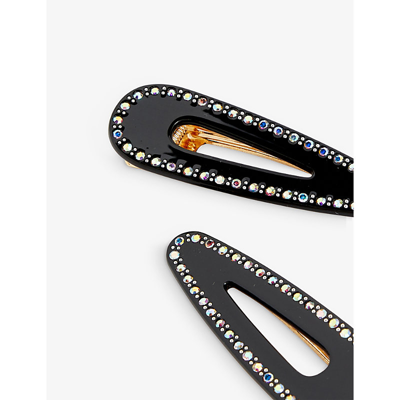 Shop Katya Crystal-embellished Pack Of Two Cellulose-acetate Hair Clips In Black