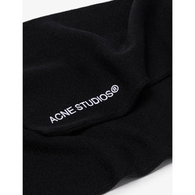 Shop Acne Studios Logo-embroidered Knitted Wool-blend Scarf In Black