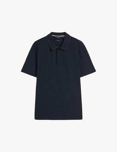 Shop Ted Baker Men's Navy Aroue Suedette-trim Woven Polo Shirt
