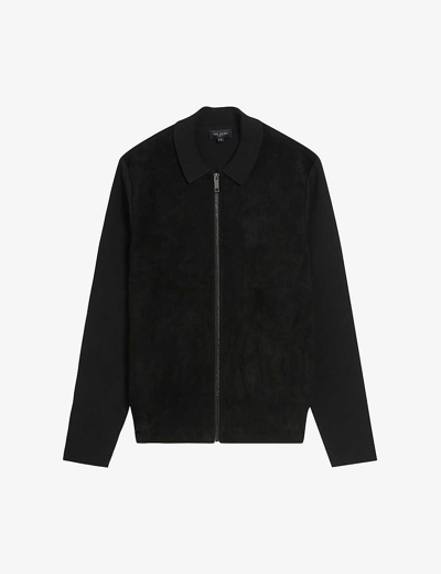 Shop Ted Baker Pieter Contrast-panel Knitted Suede Jacket In Black