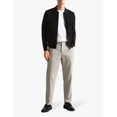 Shop Ted Baker Pieter Contrast-panel Knitted Suede Jacket In Black