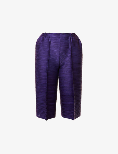 Shop Issey Miyake Bounce Pleated Wide-leg Mid-rise Knitted Trousers In Purple