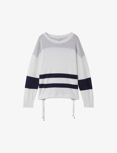Shop Reiss Women's White/grey Allegra Crew-neck Stripe Wool And Cashmere-blend Jumper