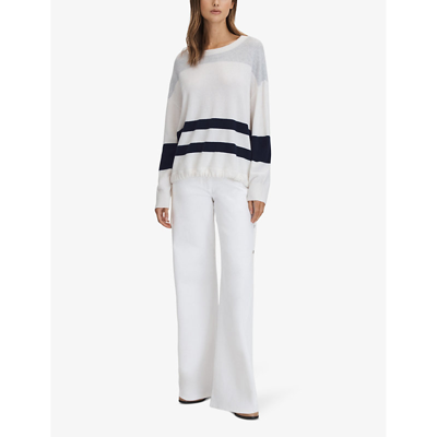Shop Reiss Women's White/grey Allegra Crew-neck Stripe Wool And Cashmere-blend Jumper