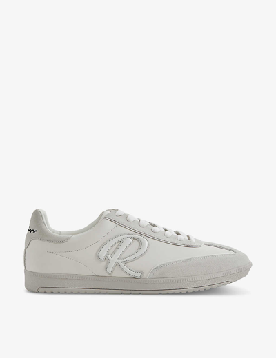 Shop Reiss Men's White Alba Logo-embroidered Low-top Leather Trainers