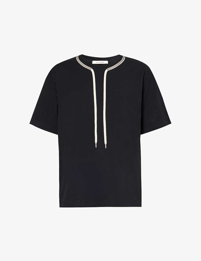 Shop Craig Green Mens Black / Cream Laced Crewneck Cotton-jersey T-shirt In Monochrome
