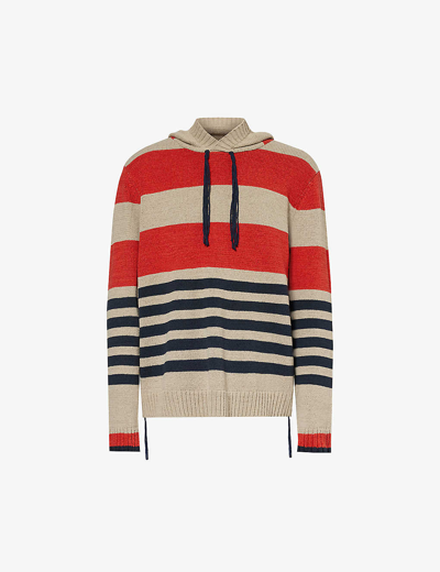 Shop Craig Green Mens Red Landscape-stripe Striped Tassel-embellished Cotton-blend Hoody