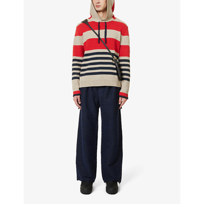 Shop Craig Green Men's Red Landscape-stripe Striped Tassel-embellished Cotton-blend Hoody