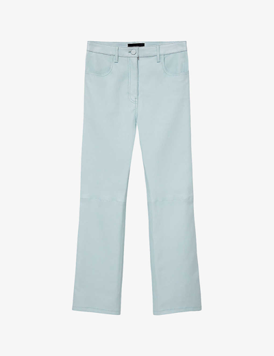 Shop Joseph Women's Arctic Stretch Duke Slim-fit Mid-rise Leather Trousers In Blue