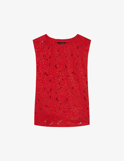 Shop Ted Baker Women's Red Bettyan Devoré-floral Stretch-woven Top