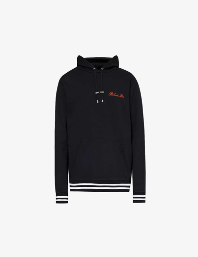Shop Balmain Mens Black Red Brand-embroidered Striped-trim Cotton-jersey Hoody In Multi-coloured