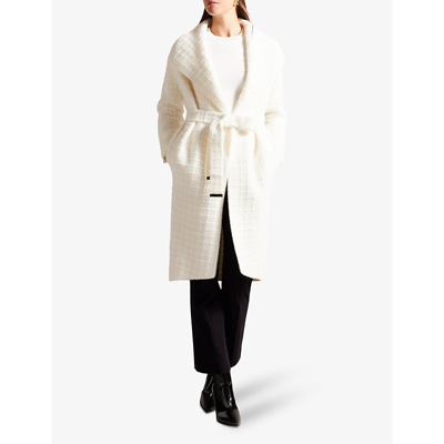 Shop Ted Baker Womens White Maxence Wrap-front Textured Knitted Coat