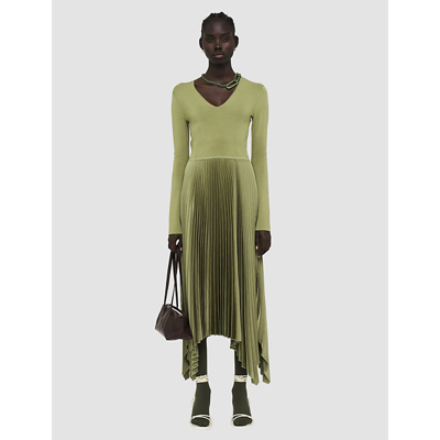 Shop Joseph Womens Dark Olive Dubois Plissé Woven Midi Dress In Green