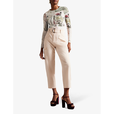 Shop Ted Baker Lareana Floral-print Long-sleeve Stretch-mesh Top In White