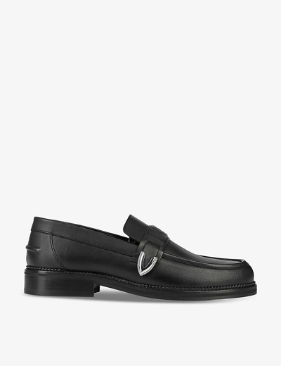 Shop The Kooples Men's Black Buckle-strap Leather Loafers