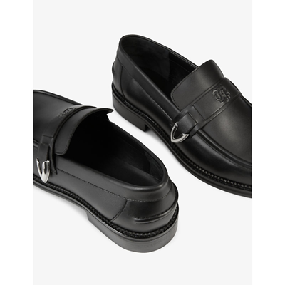 Shop The Kooples Men's Black Buckle-strap Leather Loafers
