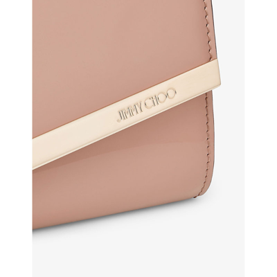 Shop Jimmy Choo Emmie Logo-engraved Patent-leather Clutch In Pink/gold