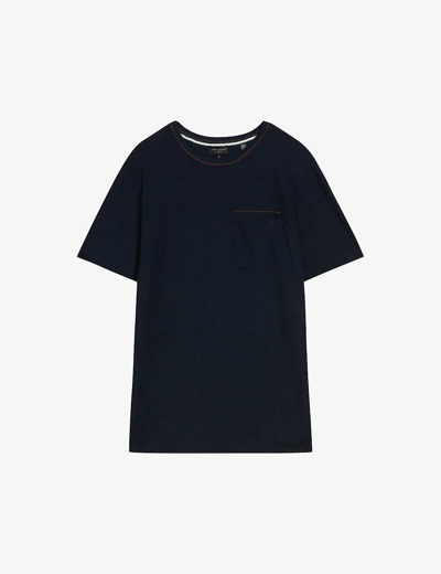 Shop Ted Baker Grine Contrast-trim Woven T-shirt In Navy