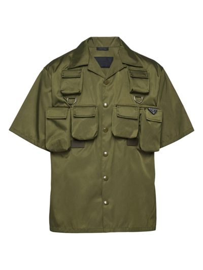 Shop Prada Men's Short-sleeved Re-nylon Shirt In Green