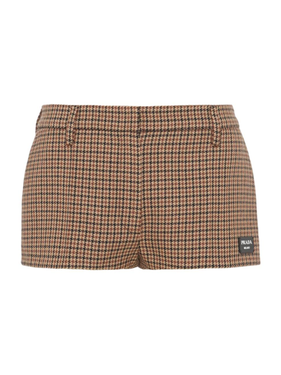 Shop Prada Women's Houndstooth Check Shorts In Brown