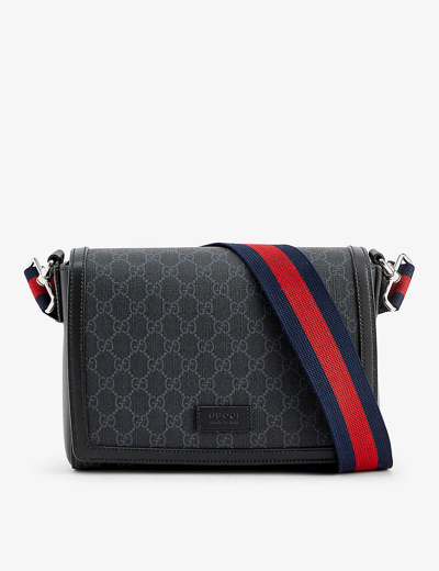 Shop Gucci Black/nero/brb Monogram-pattern Coated-canvas Cross-body Bag