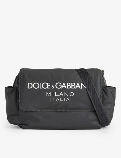 Shop Dolce & Gabbana Brand-print Slip-pocket Shell Changing Bag In Black/white