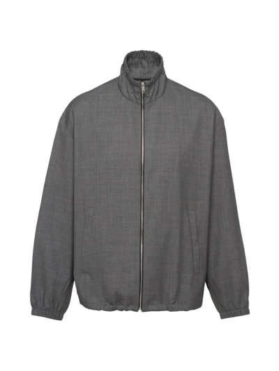 Shop Prada Men's Wool Blouson Jacket In Grey
