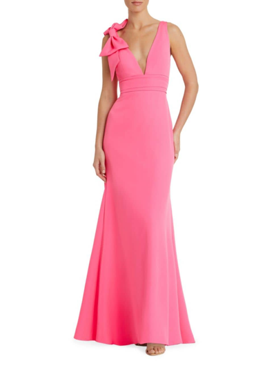Shop Mac Duggal Women's Bow V-neck A-line Gown In Candy Pink